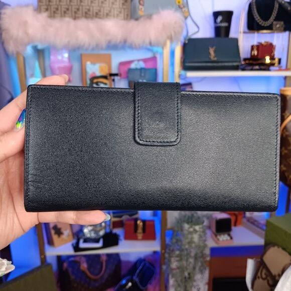 Vintage Gucci Dark Midnight Blue Wax Calf Leather Gold Turn Lock Wallet w/Box - Picture 4 of 16